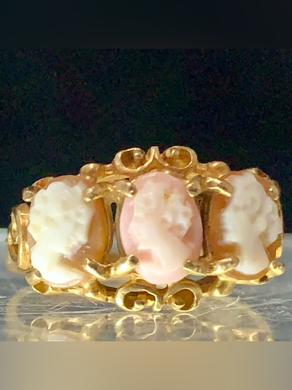 Vintage (10K) Gold Triple Cameo Ring | Size 5½